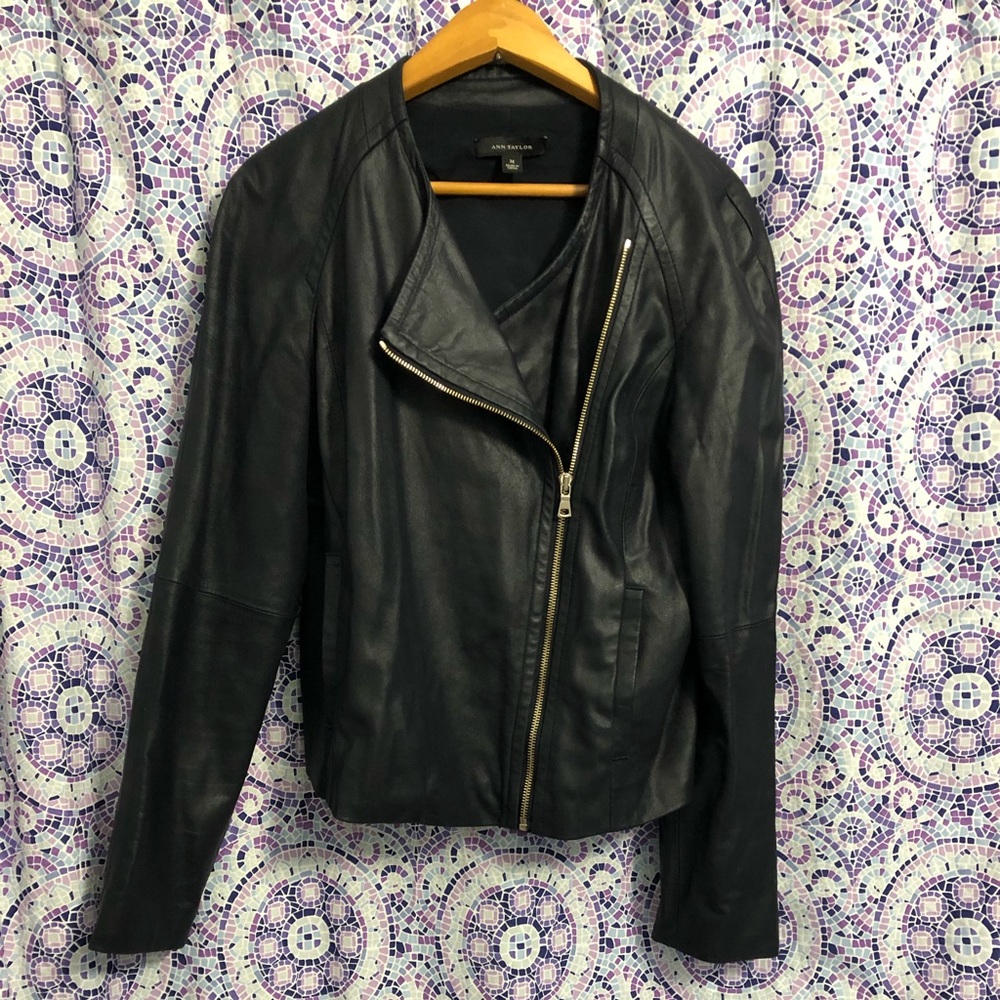Dark Navy Genuine Leather moto jacket
